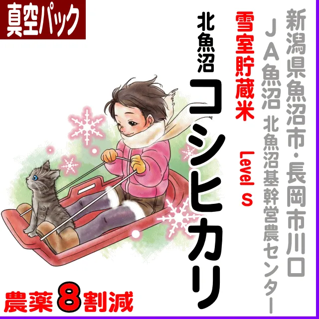 【真空パック】新潟県(ＪＡ魚沼)雪室貯蔵米 北魚沼コシヒカリ-levelS-農薬8割減
